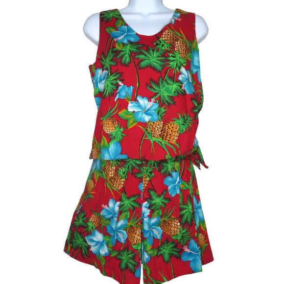 Vintage Royal Creations Hawaiian 2pc Set Shorts Sleeveless Top S Floral Cotton - Picture 1 of 8